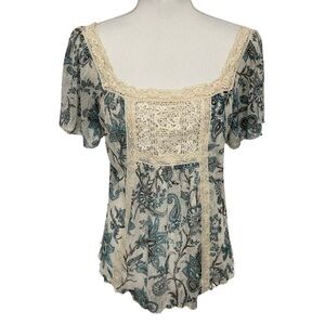 Ralph Lauren Denim & Supply Floral Flutter Sleeve Peasant Top Blue Sheer Medium